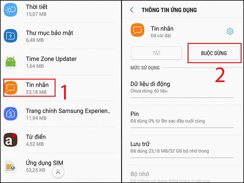 Buộc dừng ứng dụng c&oacute; thể gi&uacute;p khắc phục lỗi